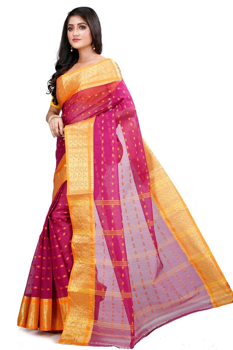 Maroon Pure Cotton Roham Tant Saree (8035)