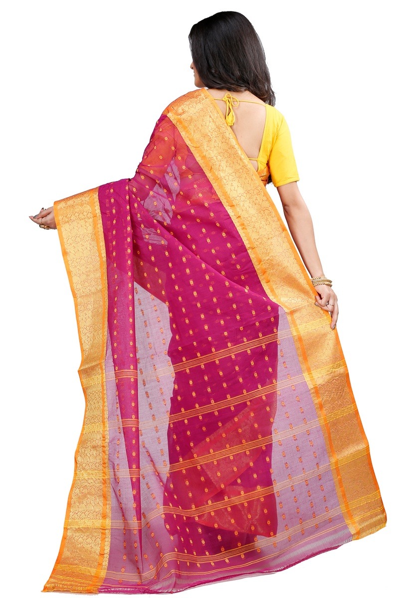 Maroon Pure Cotton Roham Tant Saree (8035)