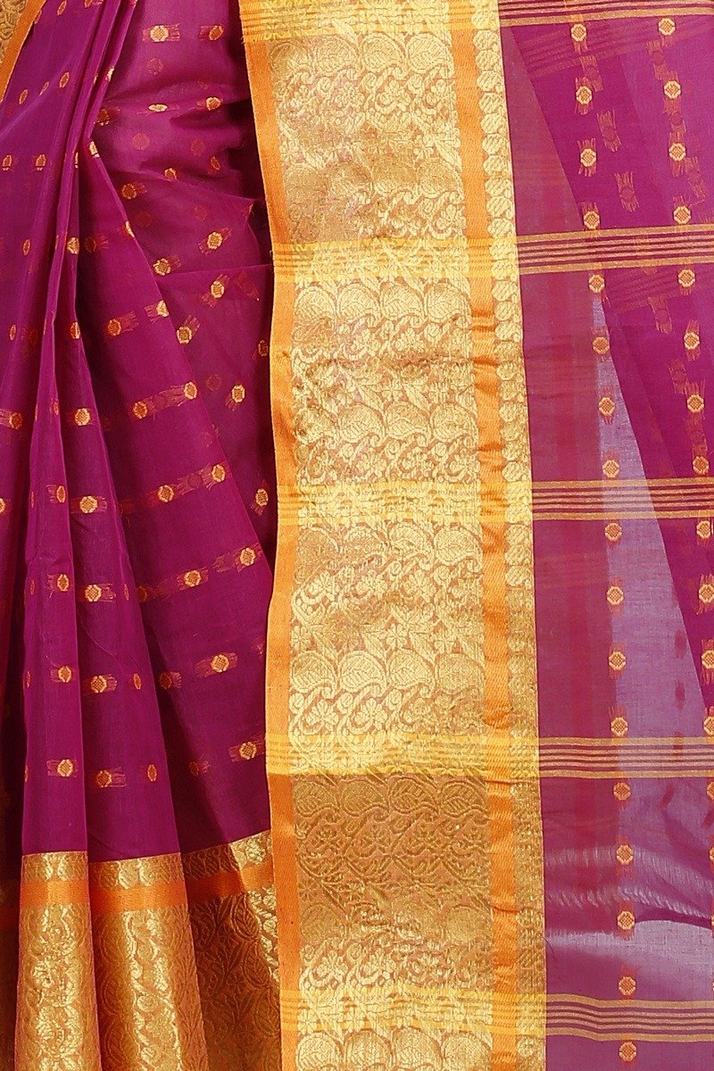 Maroon Pure Cotton Roham Tant Saree (8035)