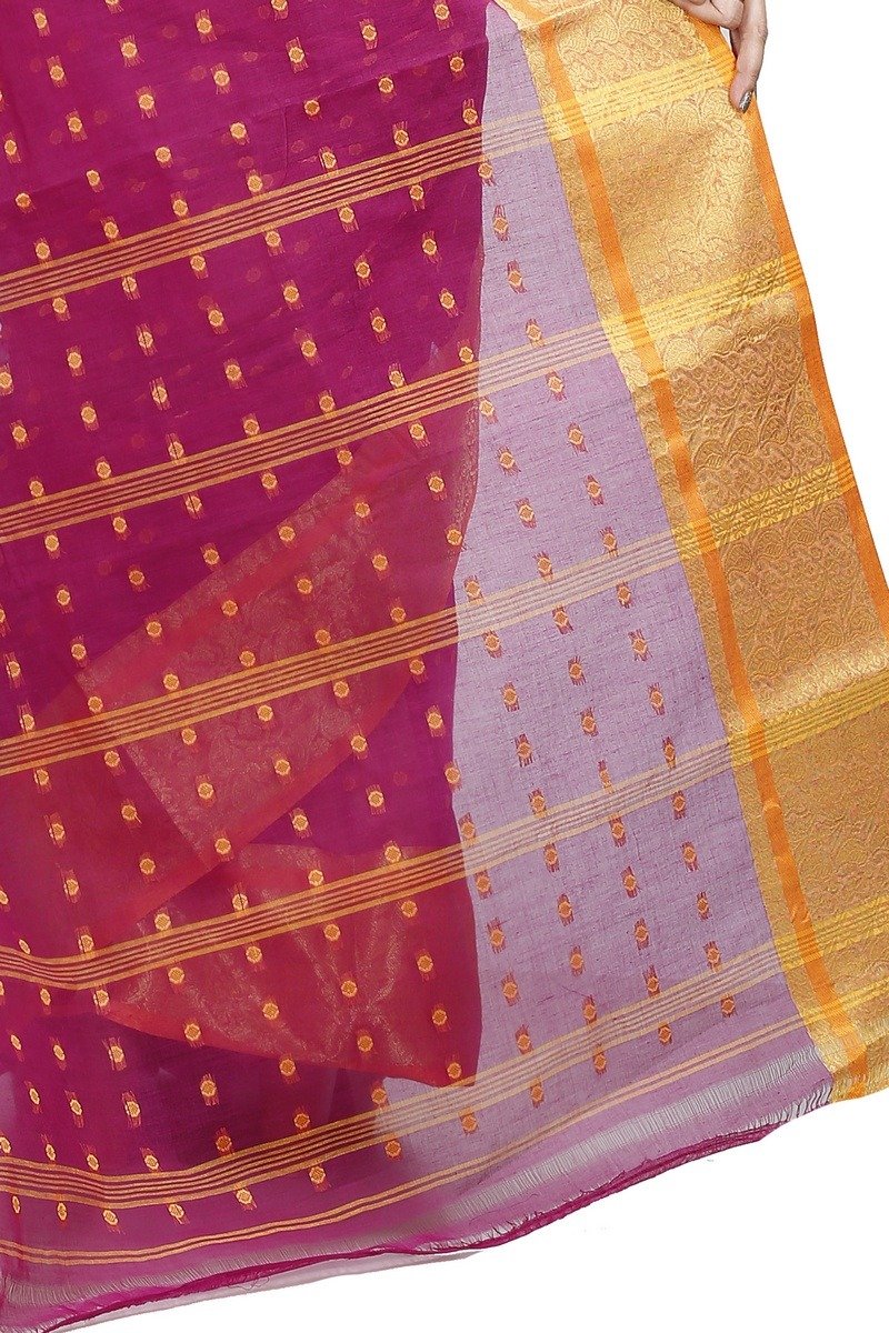 Maroon Pure Cotton Roham Tant Saree (8035)