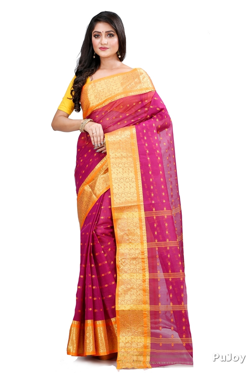 Maroon Pure Cotton Roham Tant Saree (8035)