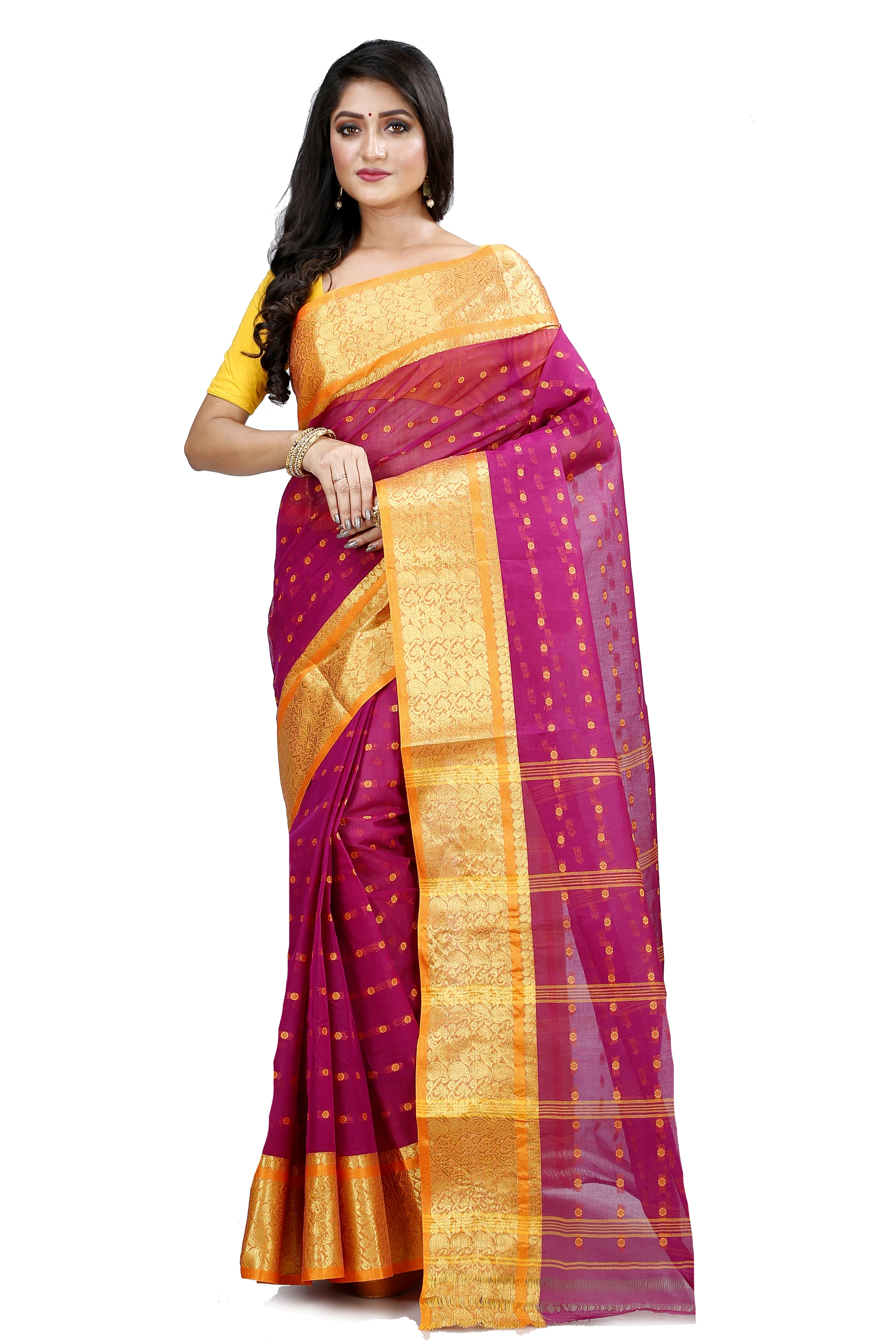 Maroon Pure Cotton Roham Tant Saree (8035)
