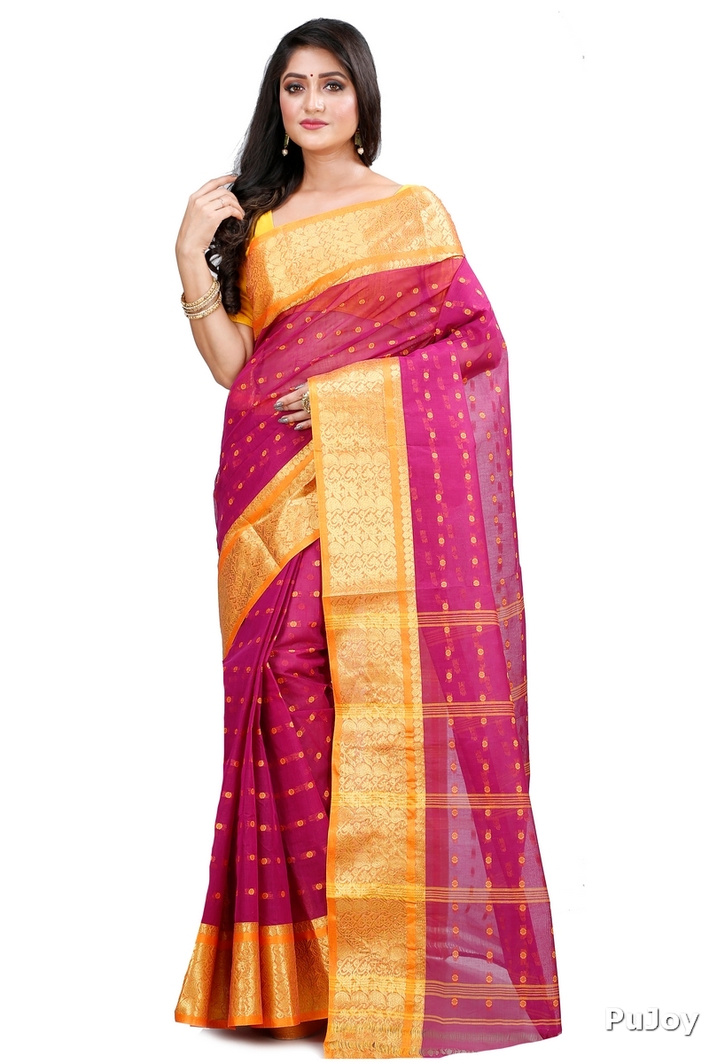 Maroon Pure Cotton Roham Tant Saree (8035)