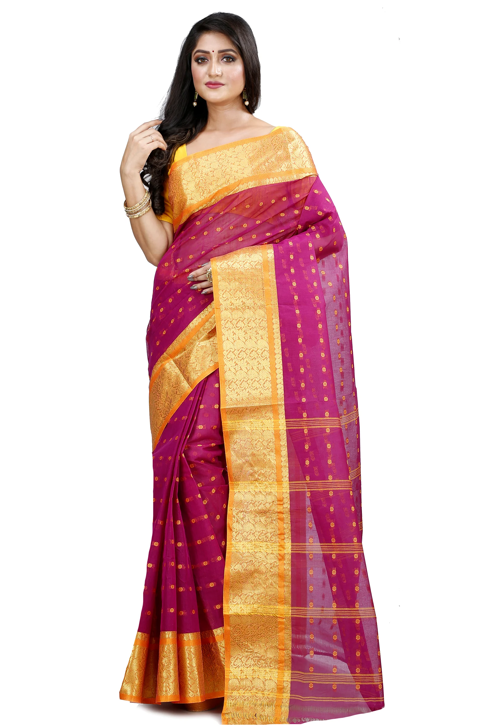 Maroon Pure Cotton Roham Tant Saree (8035)