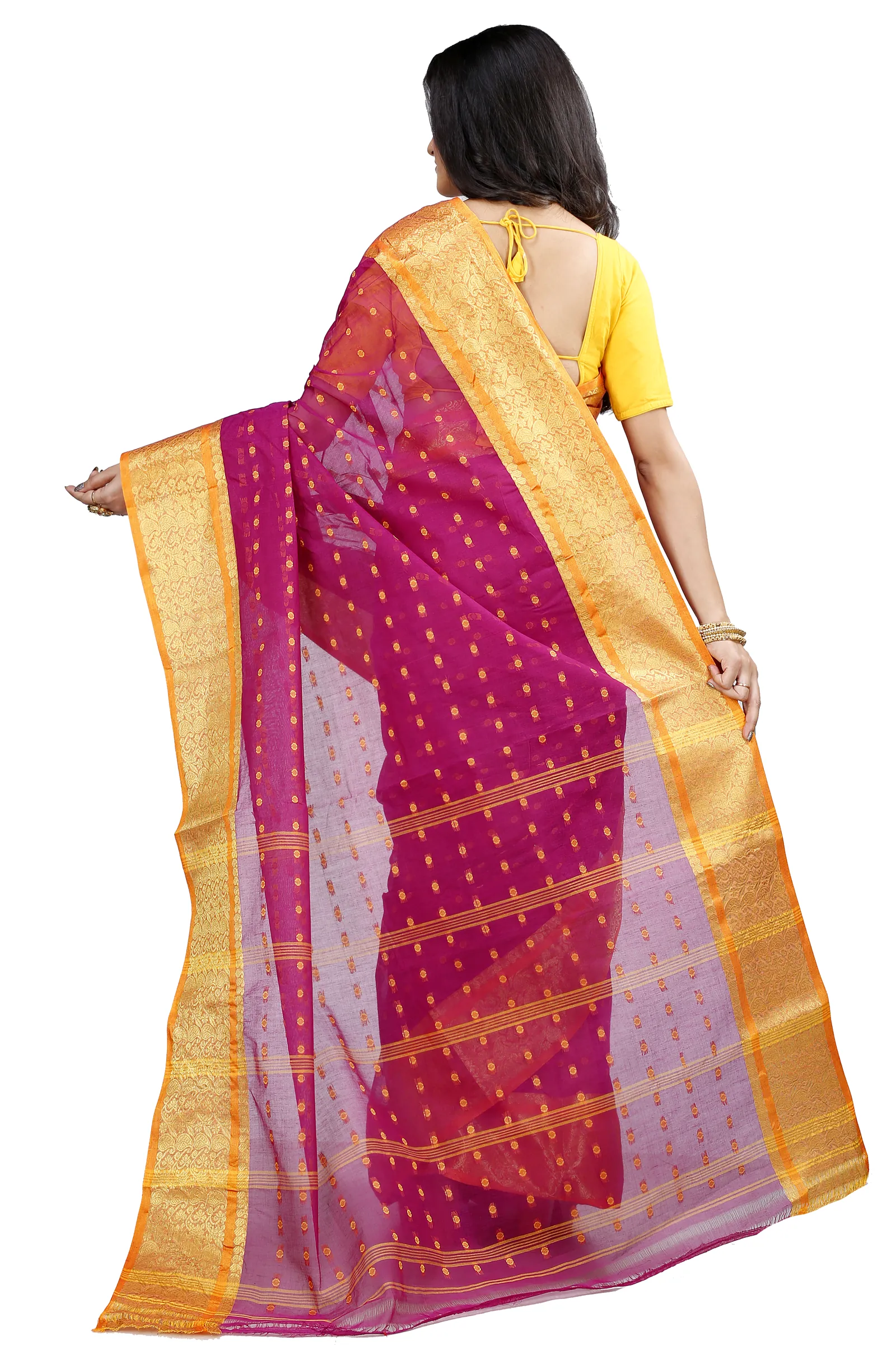 Maroon Pure Cotton Roham Tant Saree (8035)