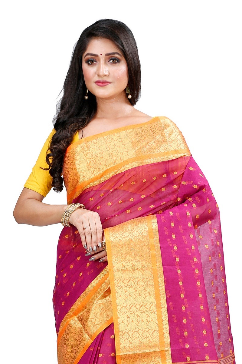 Maroon Pure Cotton Roham Tant Saree (8035)