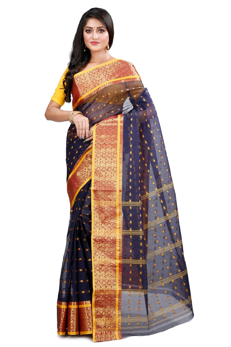 Black Pure Cotton Roham Tant Saree (8036)