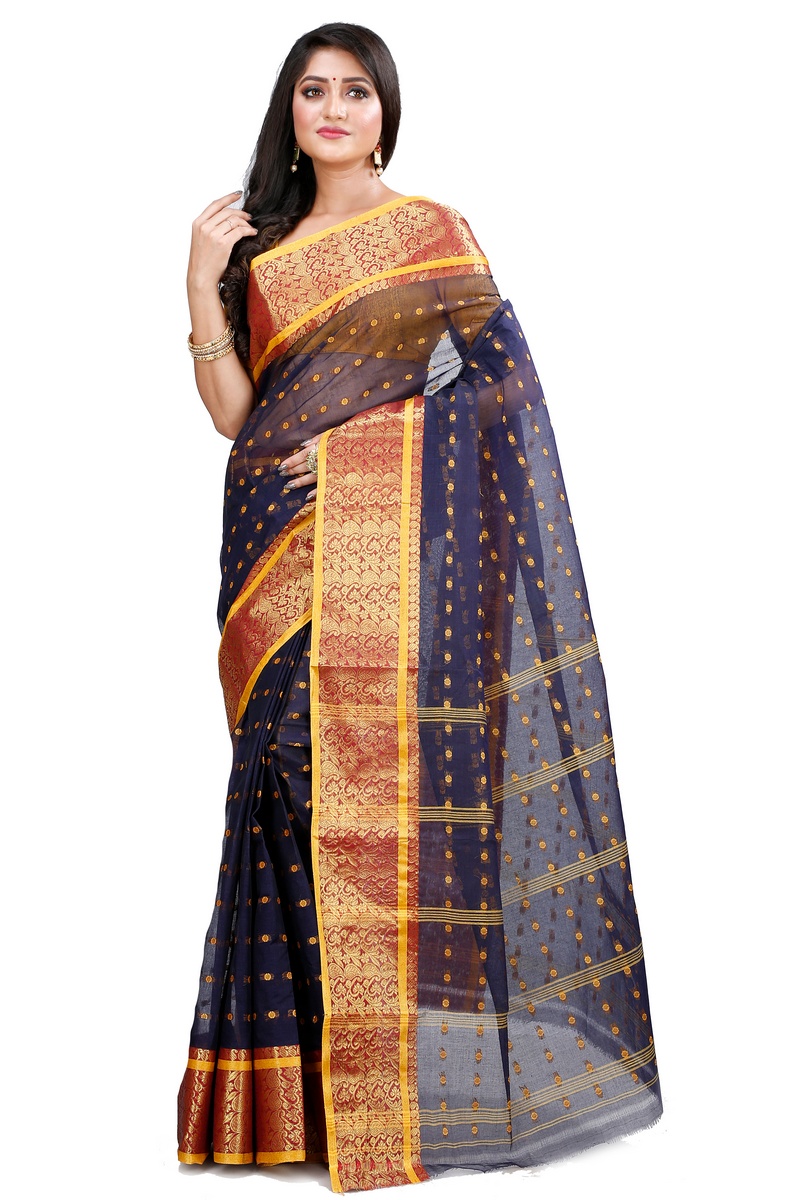 Black Pure Cotton Roham Tant Saree (8036)