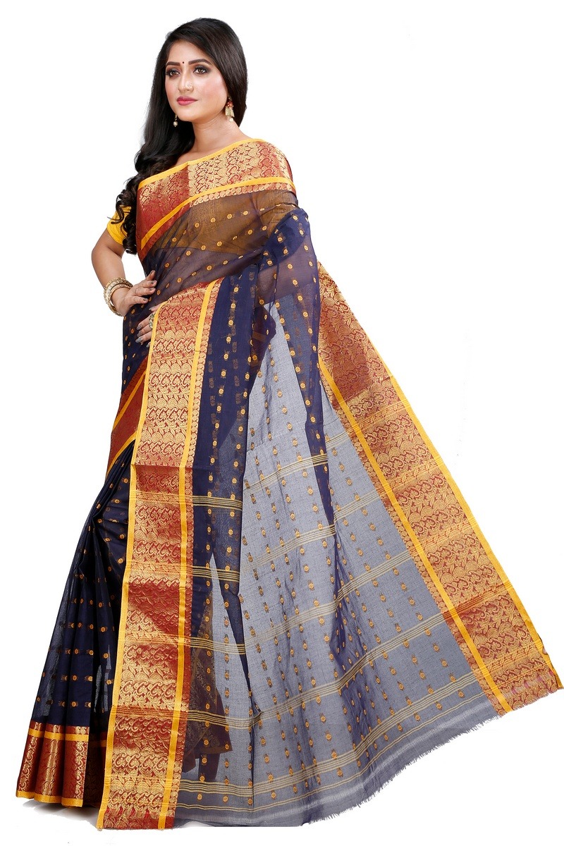 Black Pure Cotton Roham Tant Saree (8036)