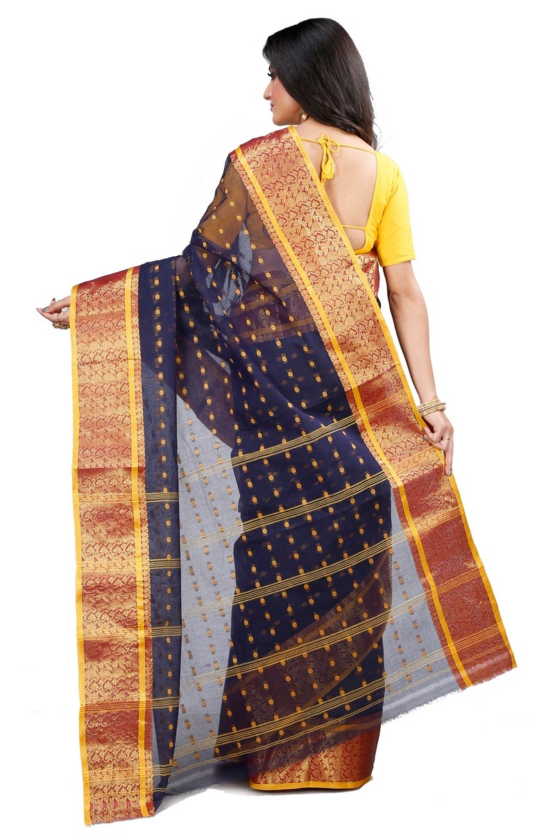 Black Pure Cotton Roham Tant Saree (8036)