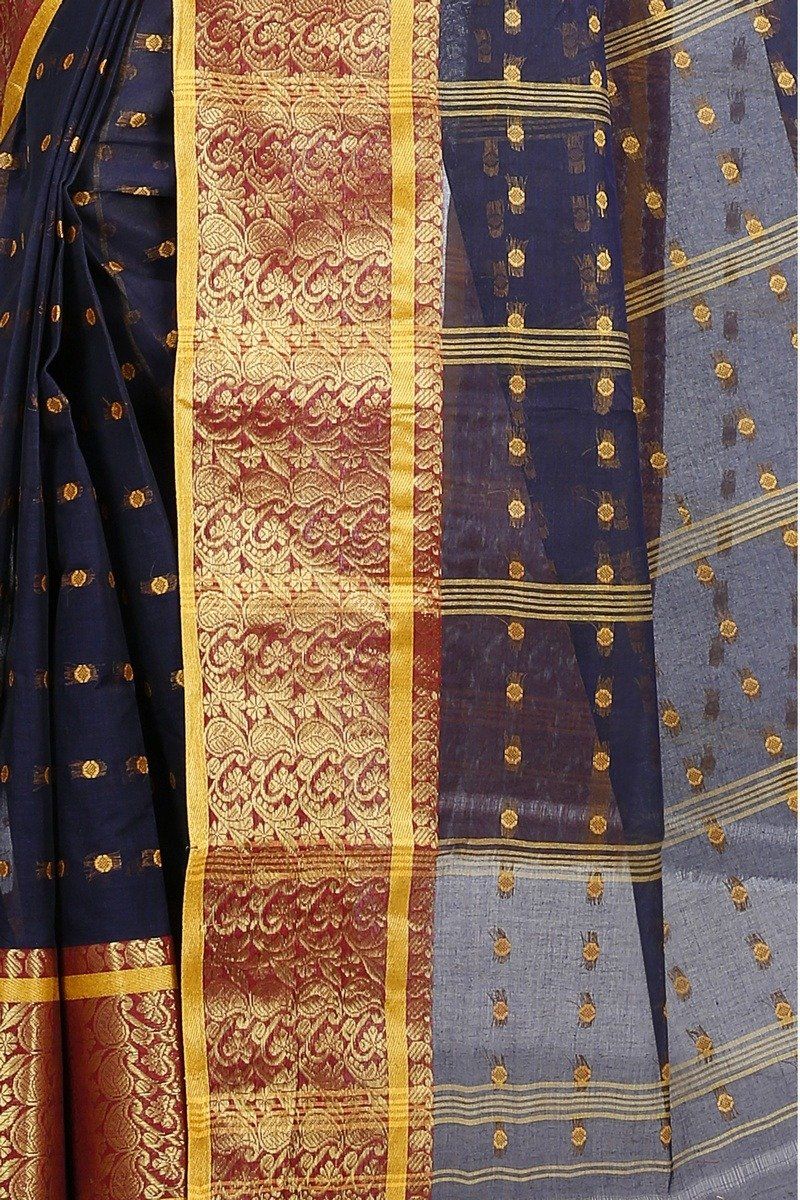 Black Pure Cotton Roham Tant Saree (8036)