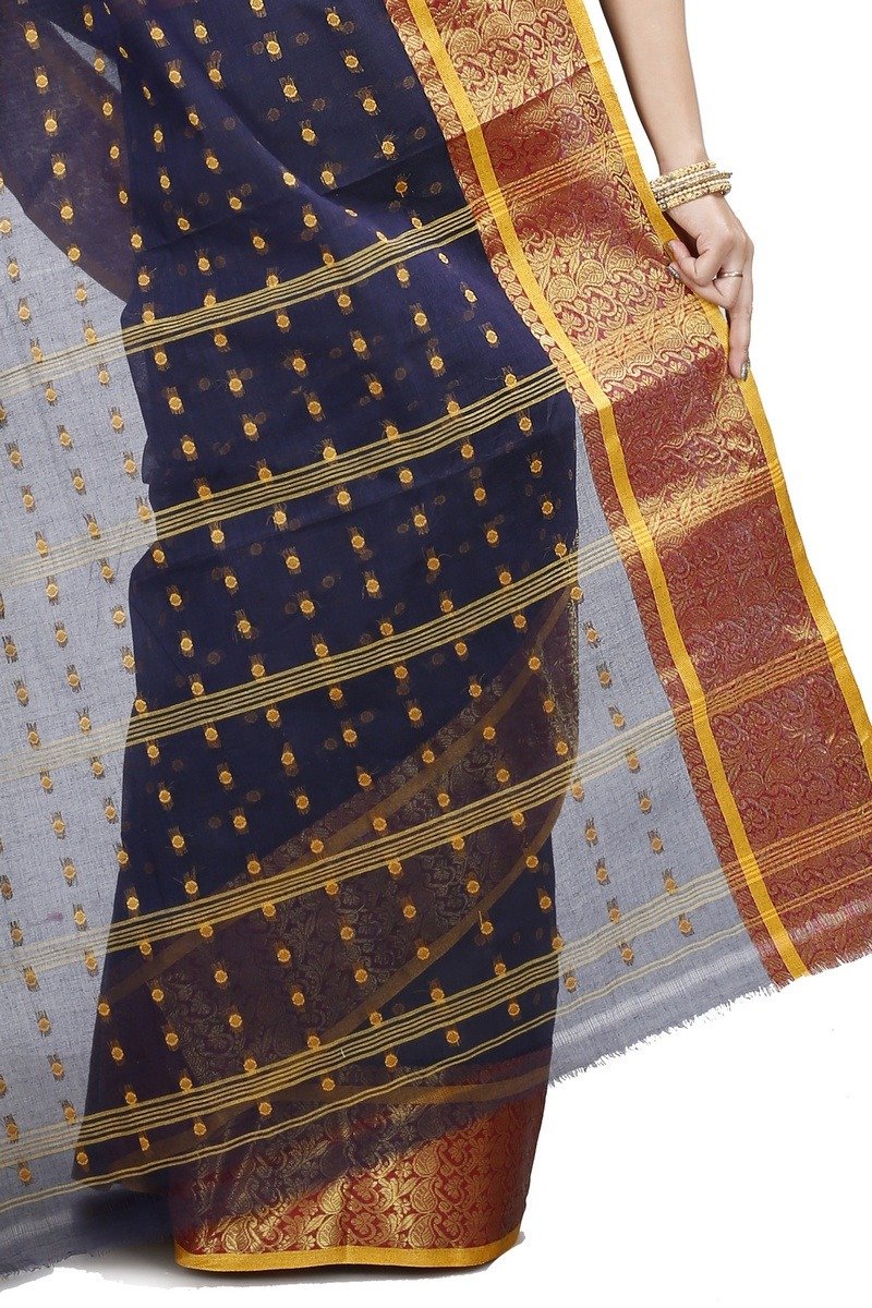 Black Pure Cotton Roham Tant Saree (8036)