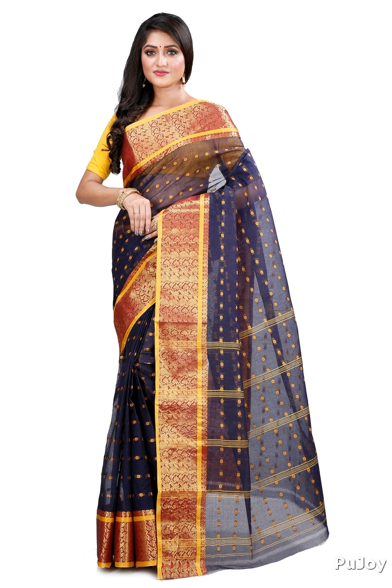 Black Pure Cotton Roham Tant Saree (8036)