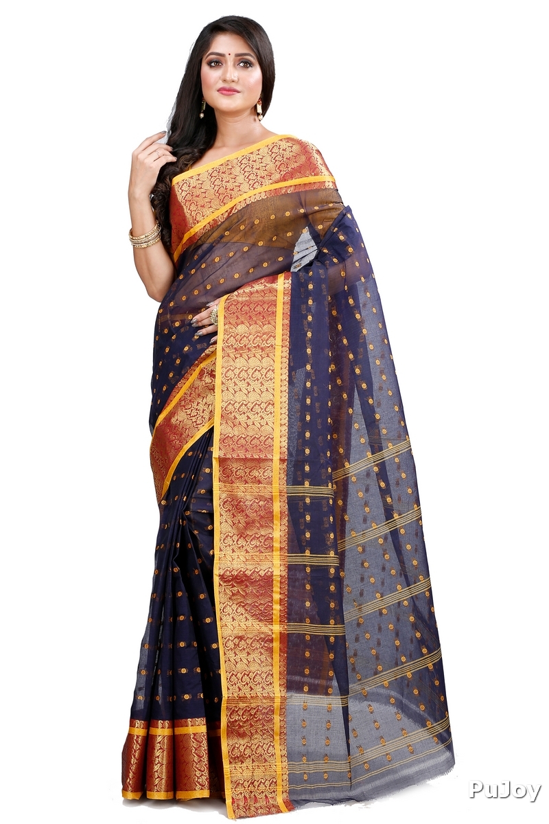 Black Pure Cotton Roham Tant Saree (8036)