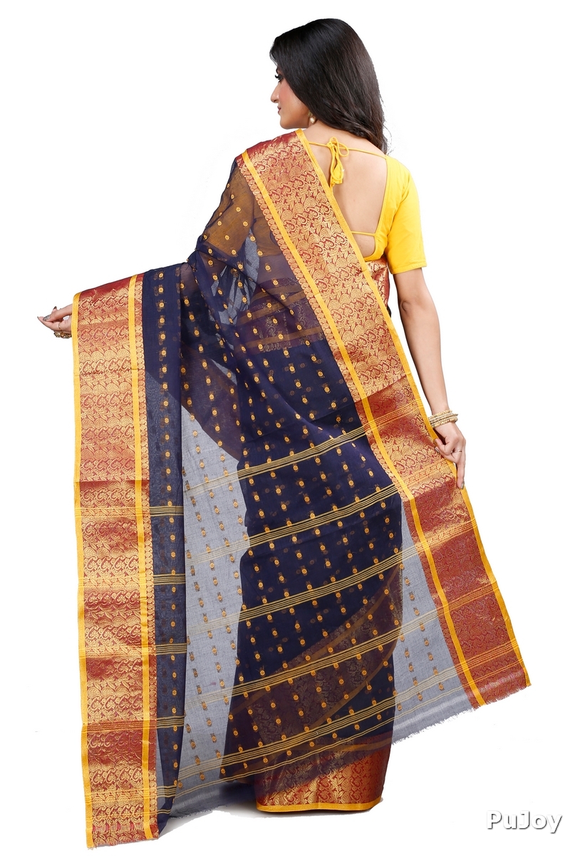 Black Pure Cotton Roham Tant Saree (8036)