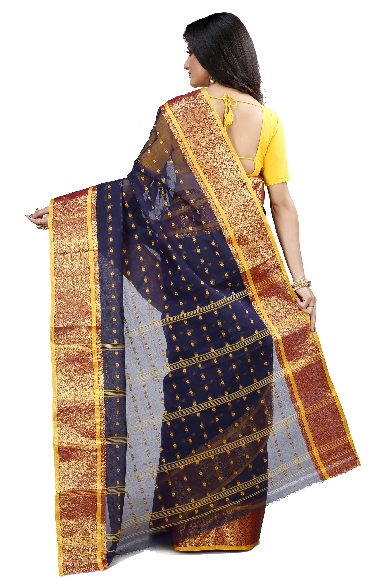 Black Pure Cotton Roham Tant Saree (8036)