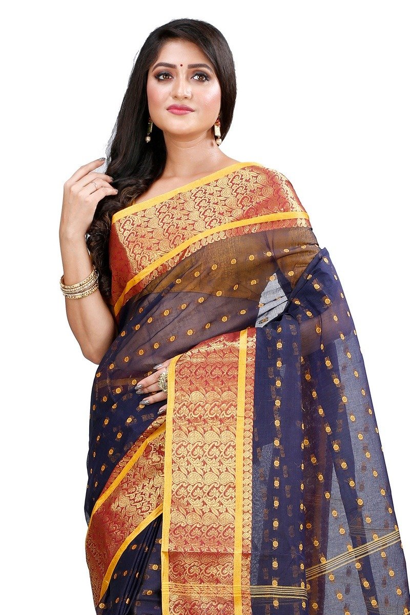 Black Pure Cotton Roham Tant Saree (8036)
