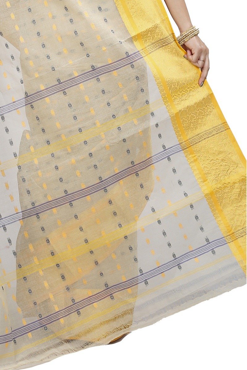 Cream Pure Cotton Roham Tant Saree (8037)