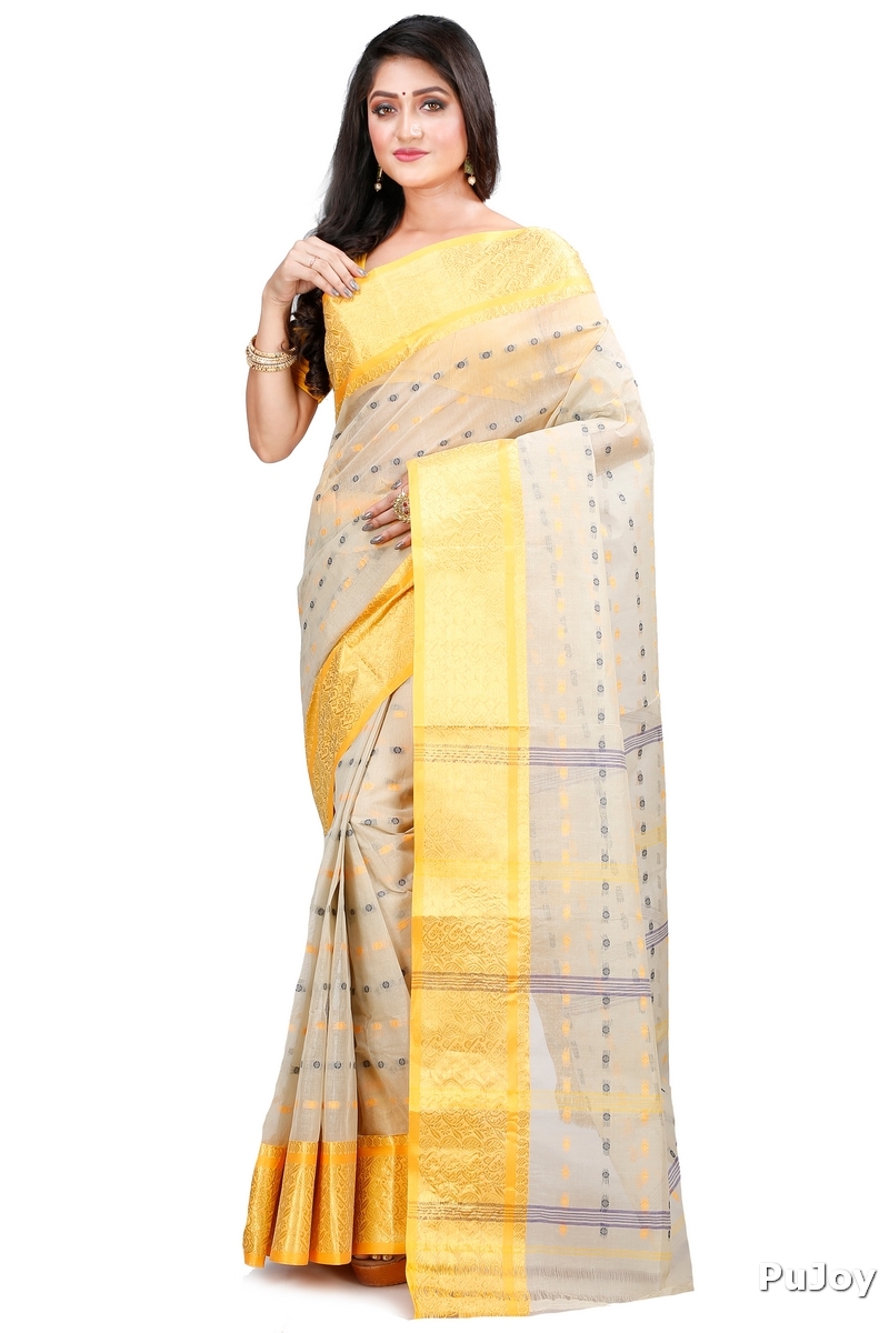 Cream Pure Cotton Roham Tant Saree (8037)