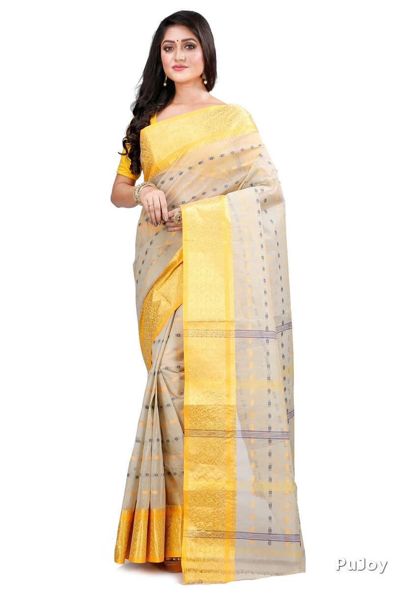 Cream Pure Cotton Roham Tant Saree (8037)