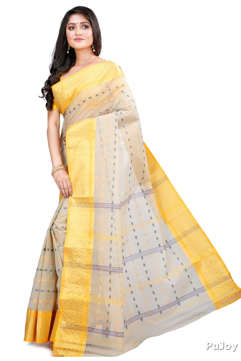 Cream Pure Cotton Roham Tant Saree (8037)
