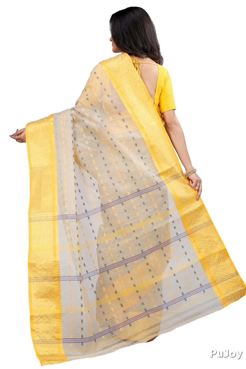 Cream Pure Cotton Roham Tant Saree (8037)