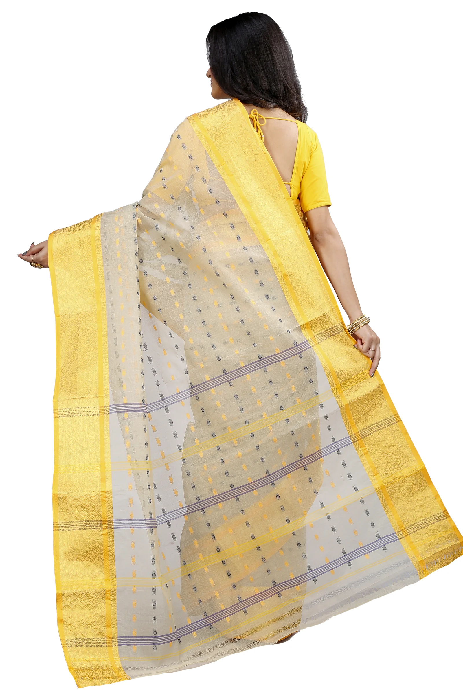 Cream Pure Cotton Roham Tant Saree (8037)