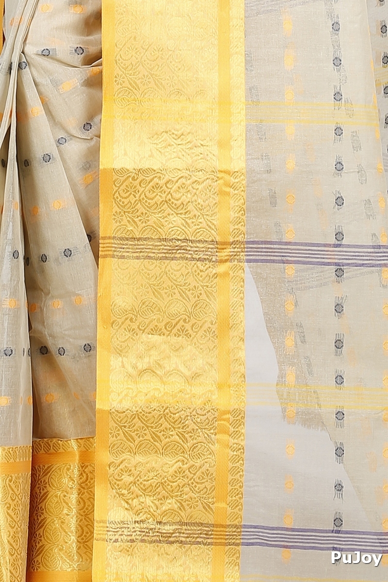 Cream Pure Cotton Roham Tant Saree (8037)