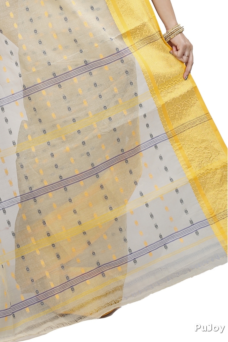 Cream Pure Cotton Roham Tant Saree (8037)