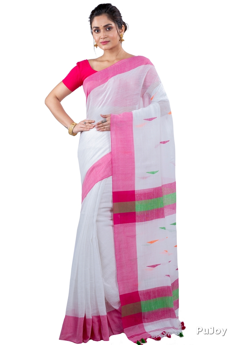 White Pure Cotton Clasic_Than Hand Loom Saree (805)