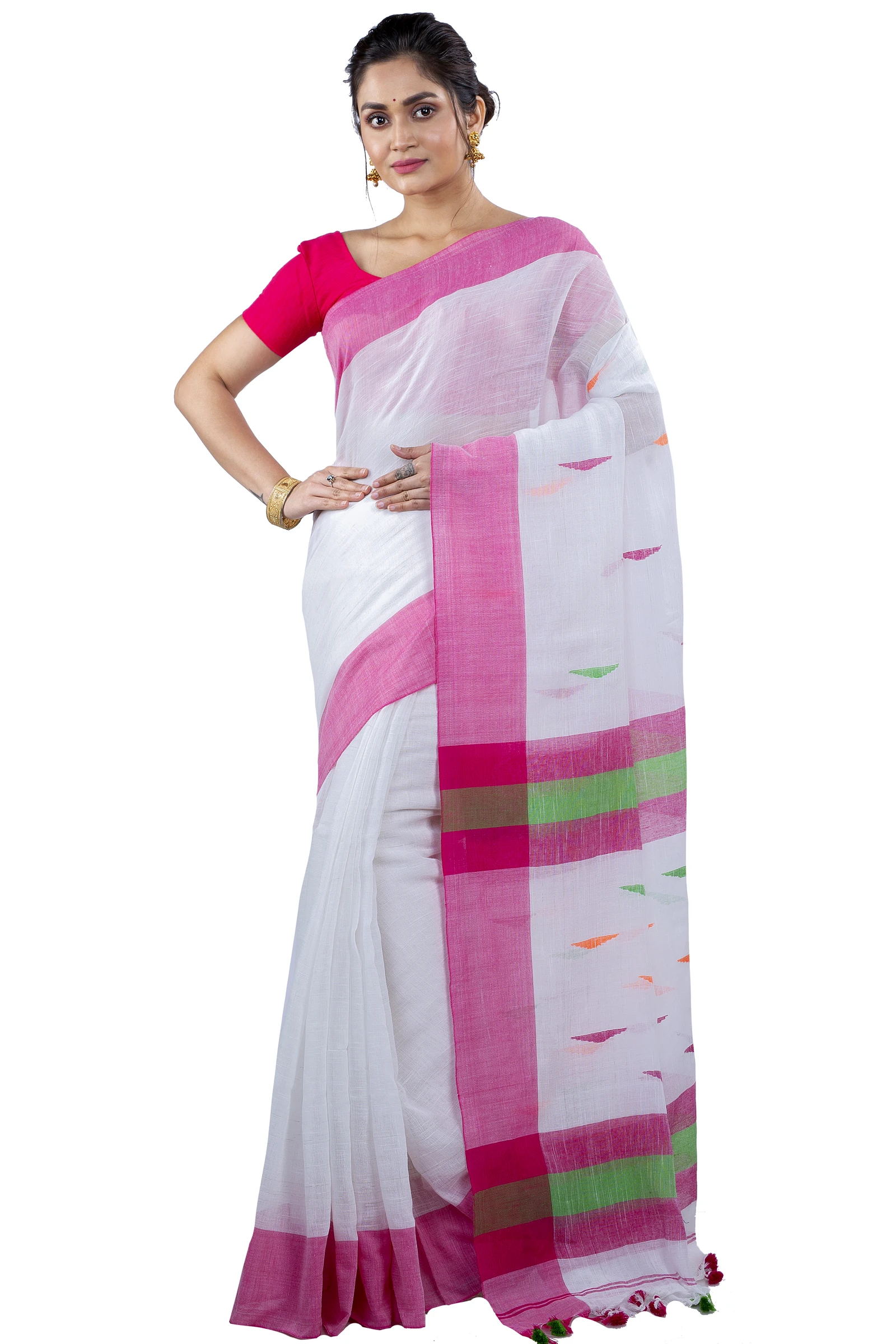 White Pure Cotton Clasic_Than Hand Loom Saree (805)