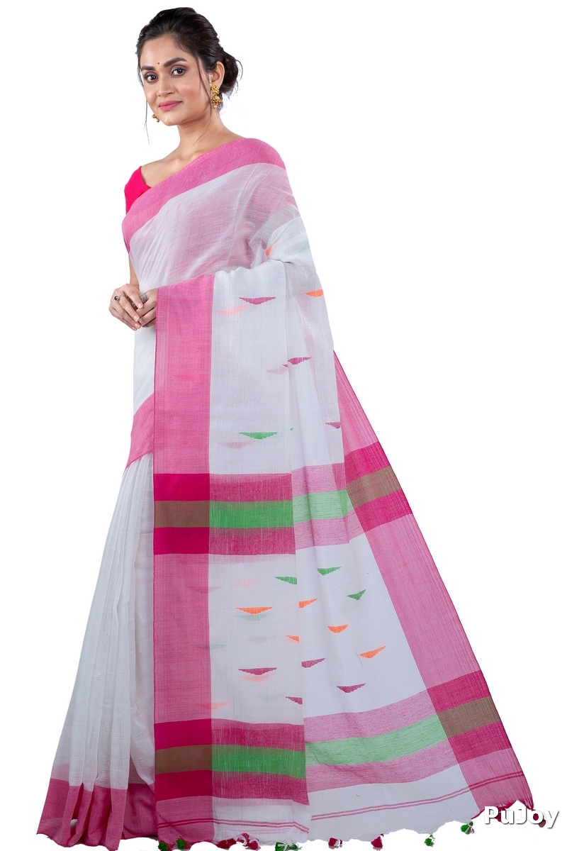White Pure Cotton Clasic_Than Hand Loom Saree (805)