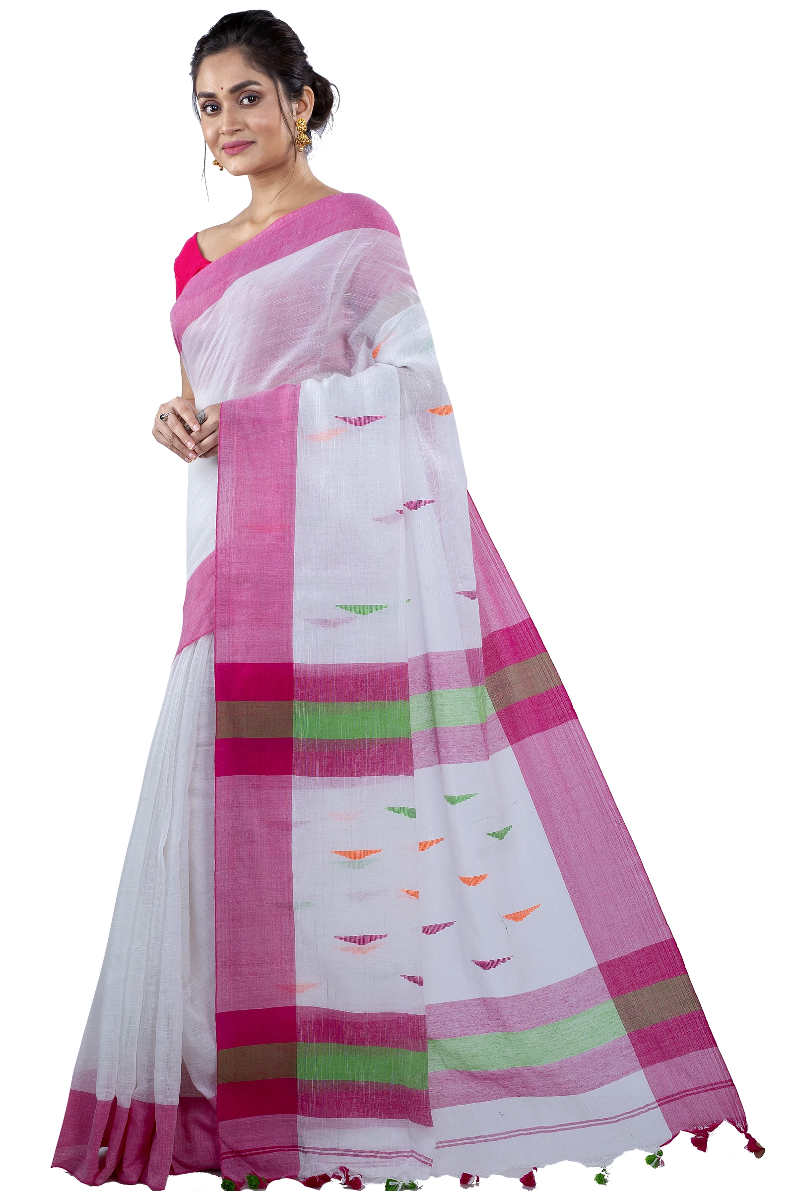 White Pure Cotton Clasic_Than Hand Loom Saree (805)
