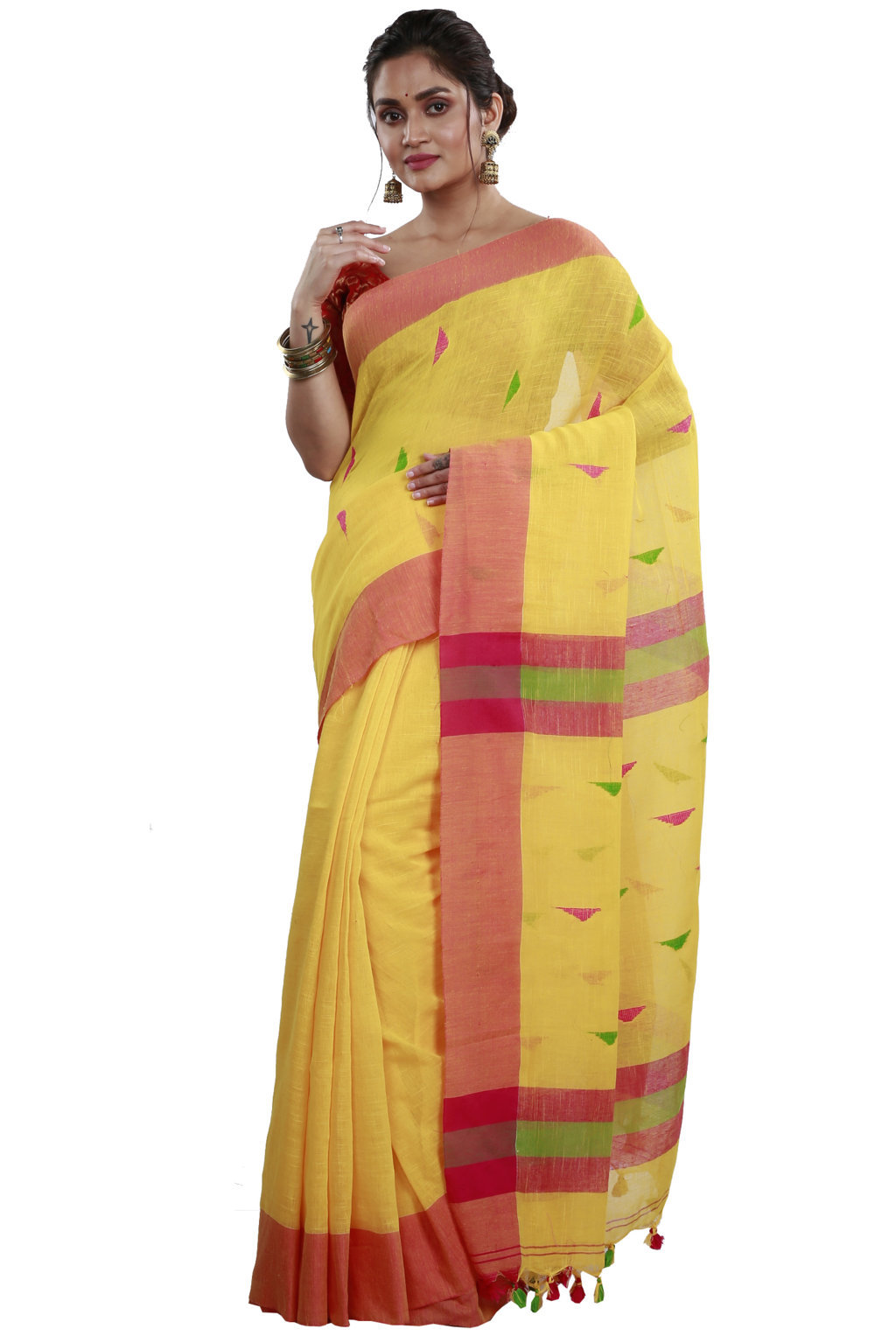 Yellow Pure Cotton Clasic_Than Hand Loom Saree (806)