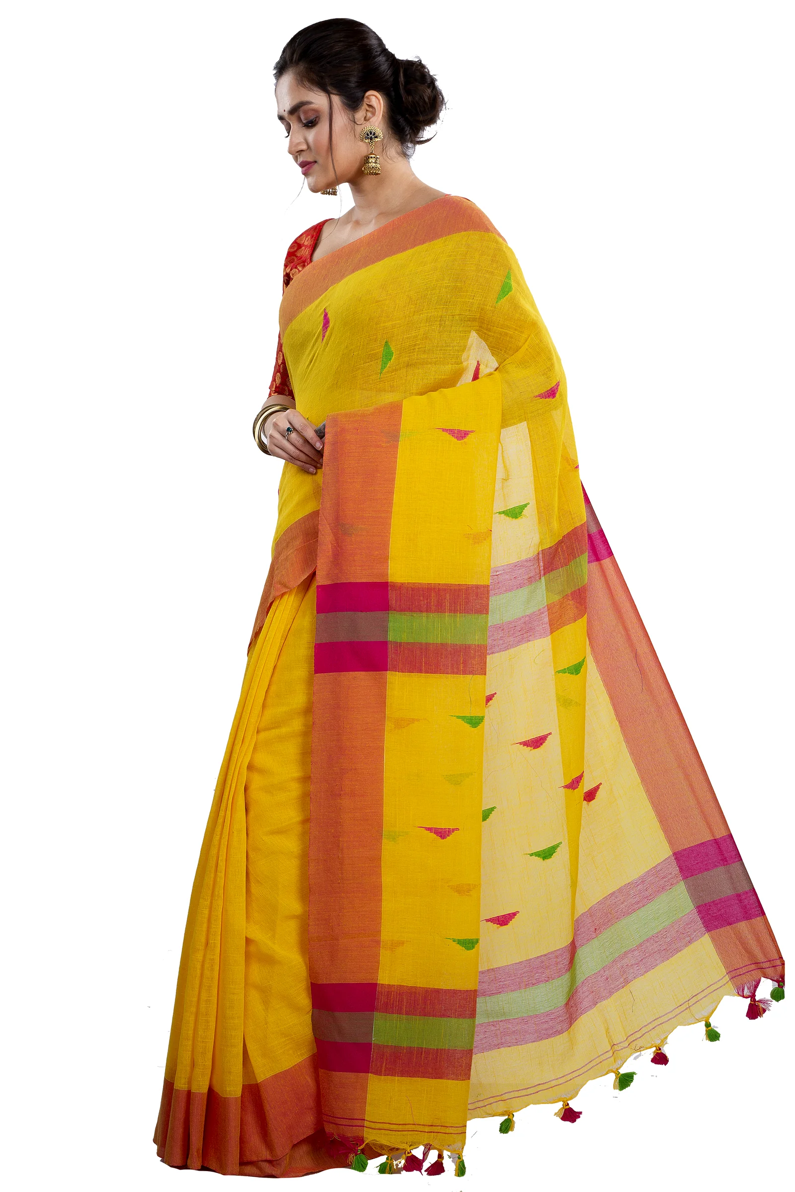 Yellow Pure Cotton Clasic_Than Hand Loom Saree (806)