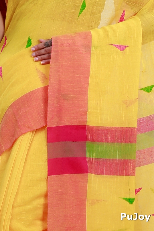 Yellow Pure Cotton Clasic_Than Hand Loom Saree (806)