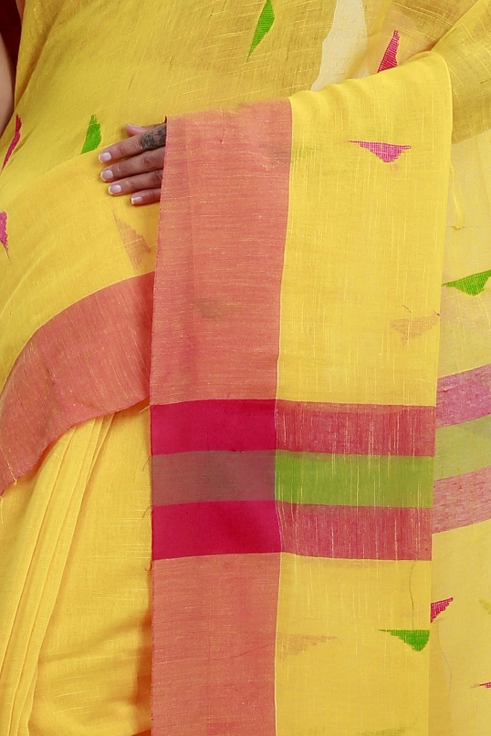 Yellow Pure Cotton Clasic_Than Hand Loom Saree (806)