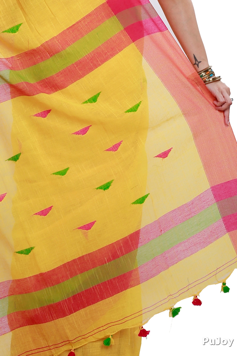Yellow Pure Cotton Clasic_Than Hand Loom Saree (806)