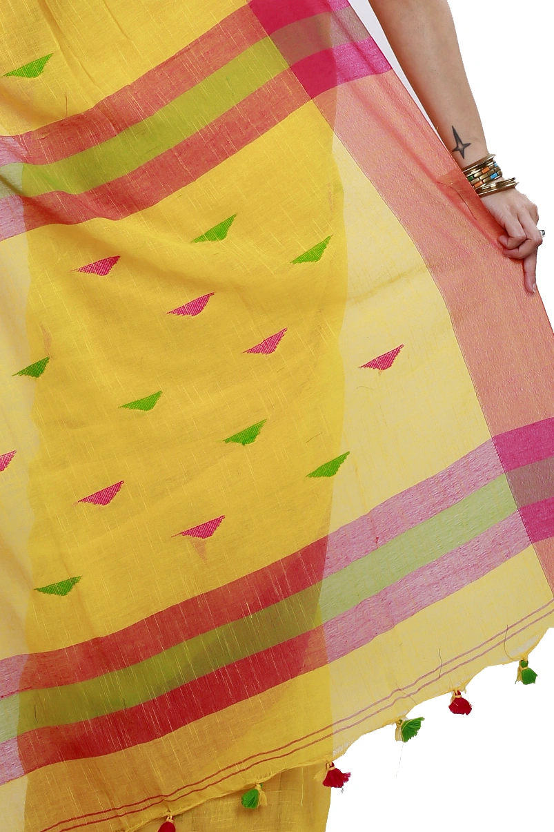 Yellow Pure Cotton Clasic_Than Hand Loom Saree (806)