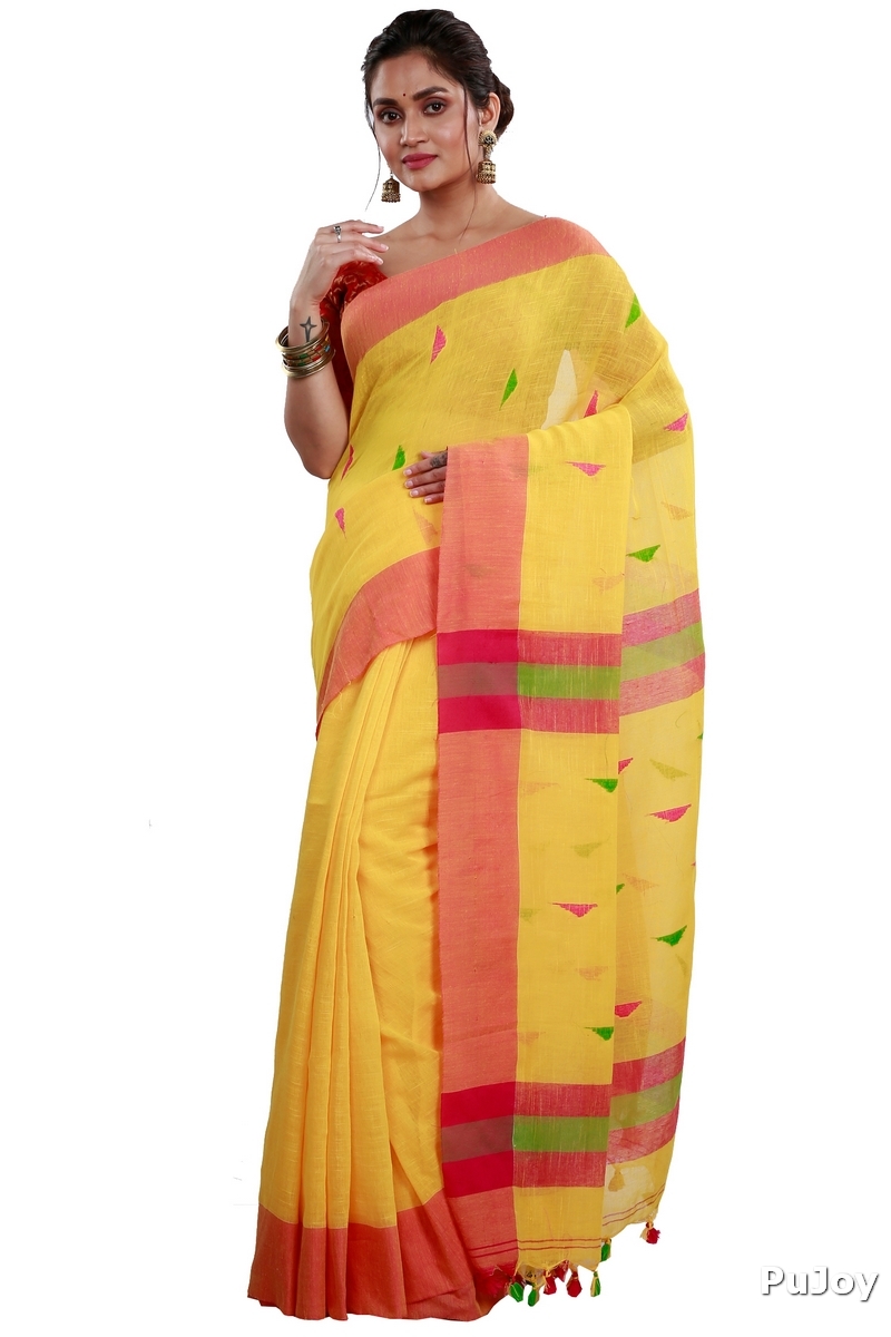 Yellow Pure Cotton Clasic_Than Hand Loom Saree (806)