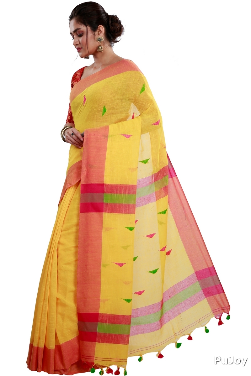 Yellow Pure Cotton Clasic_Than Hand Loom Saree (806)
