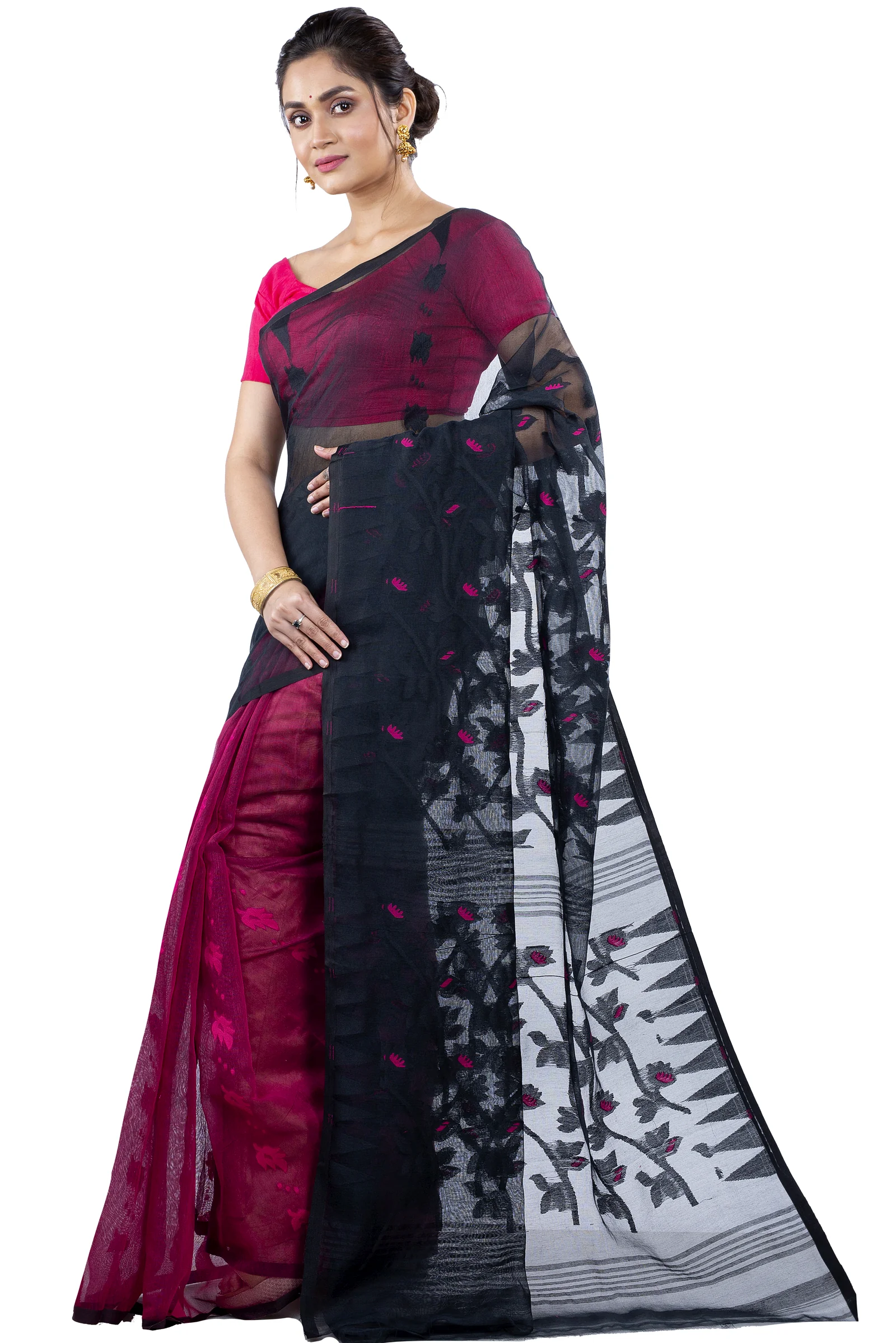 Black Rani Blended Cotton Moha_Jamdani Jamdani Saree (807)