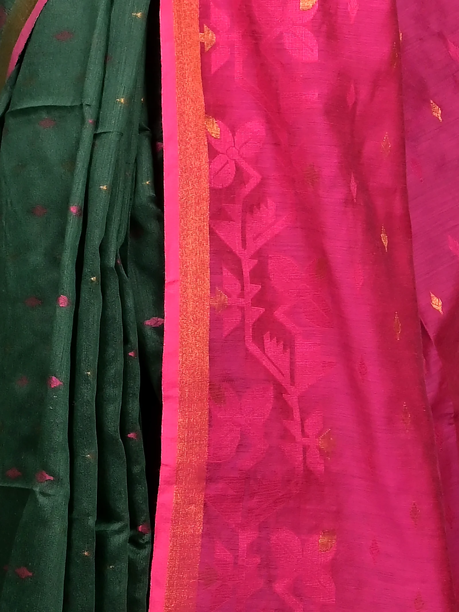 Green Pink Cotton Parvon Kanjivaram Silk Saree  (81)