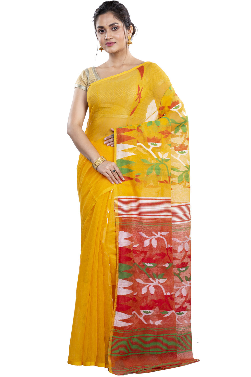 Yellow Blended Cotton Moha_Jamdani Jamdani Saree (810)
