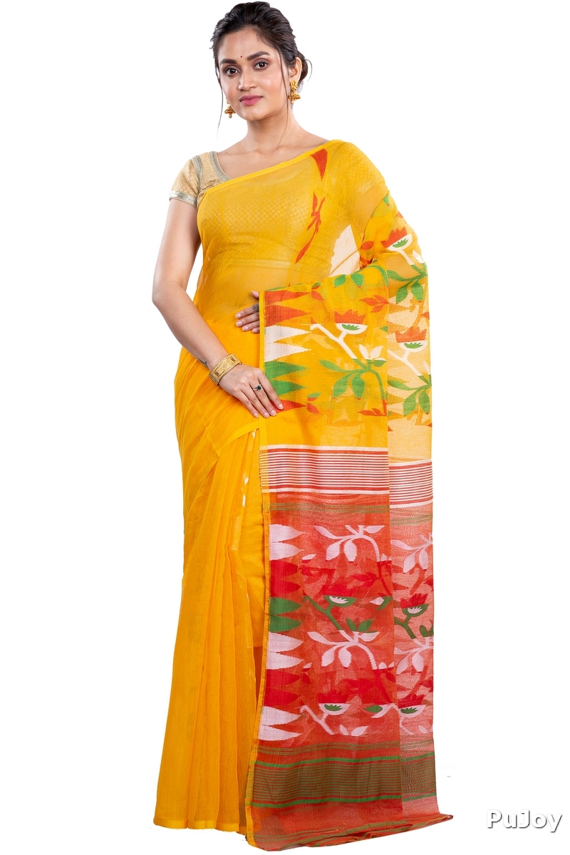 Yellow Blended Cotton Moha_Jamdani Jamdani Saree (810)