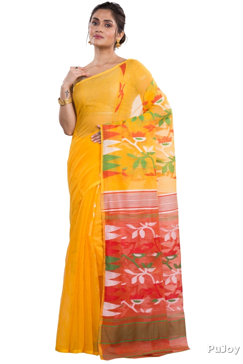 Yellow Blended Cotton Moha_Jamdani Jamdani Saree (810)