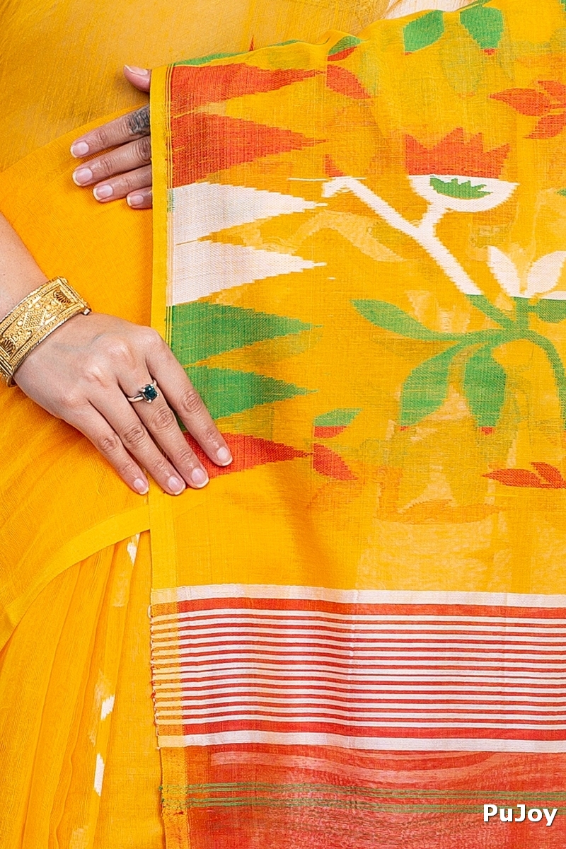 Yellow Blended Cotton Moha_Jamdani Jamdani Saree (810)