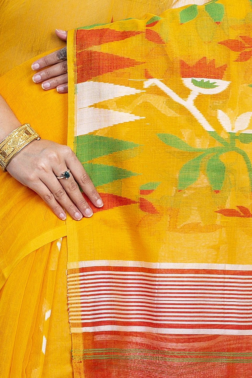 Yellow Blended Cotton Moha_Jamdani Jamdani Saree (810)