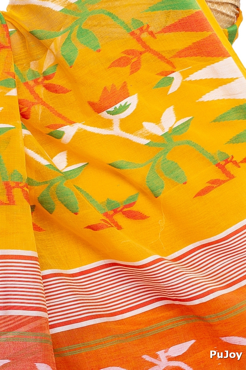 Yellow Blended Cotton Moha_Jamdani Jamdani Saree (810)