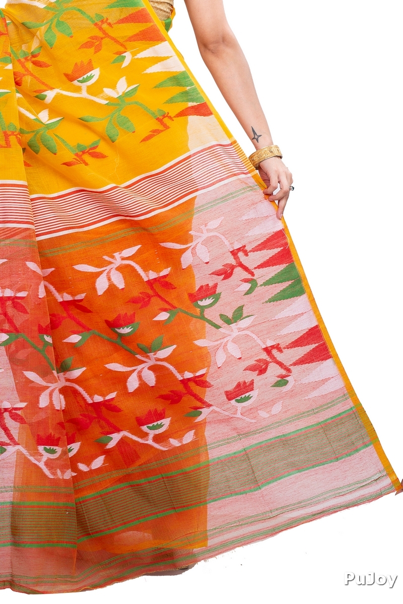Yellow Blended Cotton Moha_Jamdani Jamdani Saree (810)